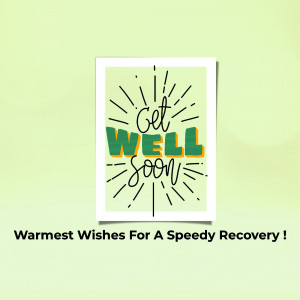 A get well soon card with a sunburst design and text 'Get Well Soon'.