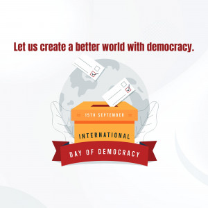 Illustration of a ballot box with the Earth in the background and the text 'Let us create a better world with democracy'.