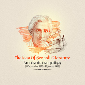 Portrait of Sarat Chandra Chattopadhyay, a renowned Bengali author