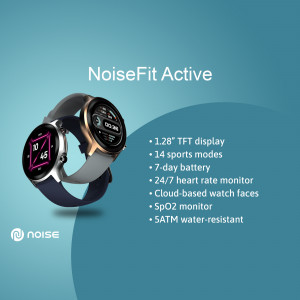 NoiseFit Active smartwatch with features listed