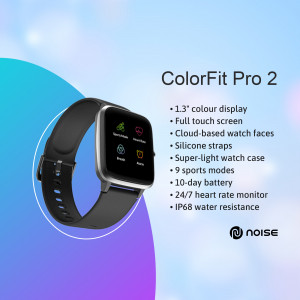 Noise ColorFit Pro 2 smartwatch with features listed