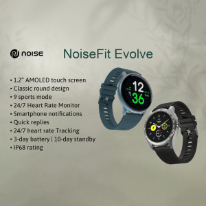NoiseFit Evolve Smartwatch with features listed