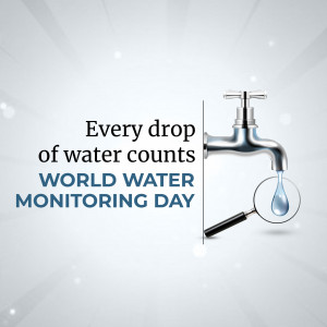 Image depicting a water tap with a drop of water and a magnifying glass, promoting World Water Monitoring Day.