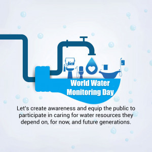 Illustration depicting water pipes, a faucet, and water-related icons for World Water Monitoring Day.