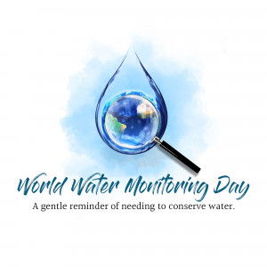 Image depicting a water droplet containing the Earth and a magnifying glass, with text 'World Water Monitoring Day'