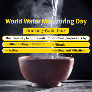 Image promoting World Water Monitoring Day with a quiz about purifying drinking water.