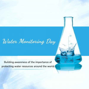 Image promoting World Water Monitoring Day with a beaker of water.