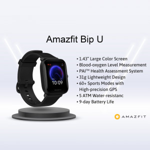 Amazfit Bip U smartwatch with features listed