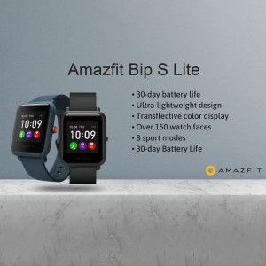 Amazfit Bip S Lite smartwatch in blue and black colors