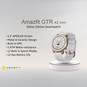 Amazfit GTR 42 mm Glitter Edition Smartwatch on a white surface