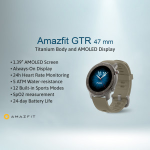 Amazfit GTR 47mm Titanium Smartwatch with AMOLED Display