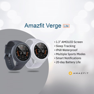 Amazfit Verge Lite smartwatch in grey and white colors