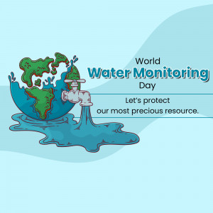 Illustration of Earth with a faucet and water, promoting World Water Monitoring Day.