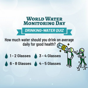 Infographic quiz about daily water intake for good health.