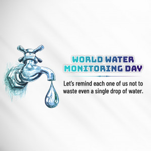 Illustration of a water tap with a water droplet and text promoting World Water Monitoring Day.