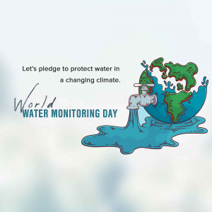 Illustration of a globe shaped like a water drop with a faucet, promoting water conservation.