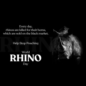 Black and white image of a rhino with text about poaching.