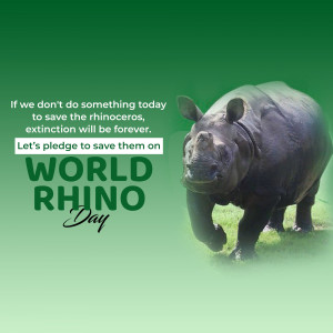 A rhinoceros walking towards the viewer with text promoting World Rhino Day.