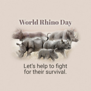 A group of rhinos with the text 'World Rhino Day' and 'Let's help to fight for their survival.'