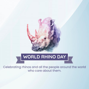 Watercolor painting of a rhino with World Rhino Day text