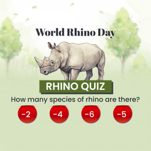 Image promoting World Rhino Day with a rhino and a quiz question.