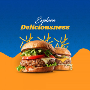 Two juicy burgers with fresh ingredients on a vibrant background.