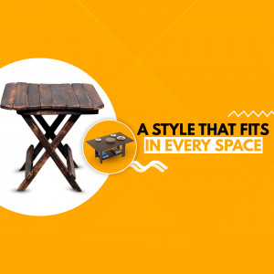 Close-up of a dark brown rustic wooden side table with a foldable design, showcased against a bright orange background.