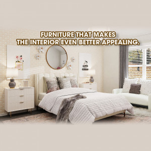 Modern bedroom with white furniture and warm accents