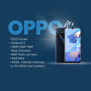 OPPO A76 smartphone with specifications listed