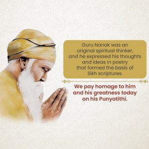 Portrait of Guru Nanak Dev Ji with a quote about his teachings