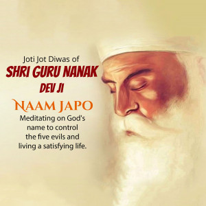 Portrait of Guru Nanak Dev Ji with text commemorating Joti Jot Diwas