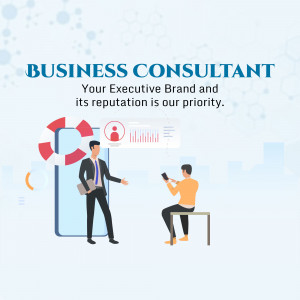 Illustration of a business consultant assisting a client with brand reputation management.