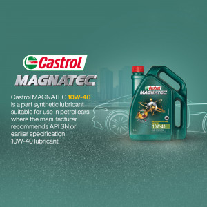 Castrol MAGNATEC 10W-40 semi-synthetic engine oil in a bottle