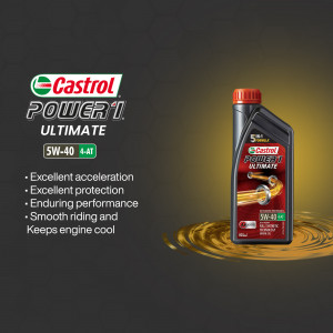 Castrol Power 1 Ultimate 5W-40 fully synthetic engine oil in a bottle