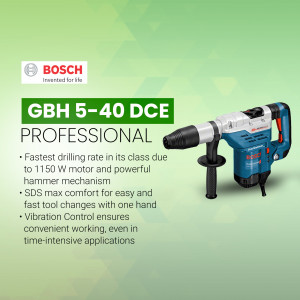 Bosch GBH 5-40 DCE Professional rotary hammer drill on a green gradient background