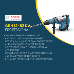 Bosch GBH 12-52 DV Professional rotary hammer drill with yellow and black design