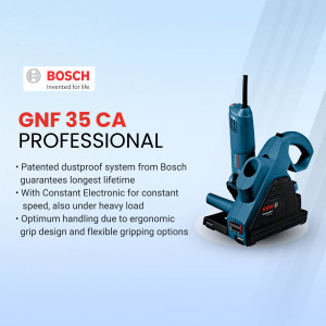 Bosch GNF 35 CA Professional angle grinder on a blue background