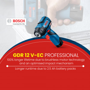 Bosch GDR 12 V-EC Professional cordless impact driver with a red and white background