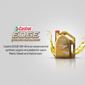 Castrol EDGE 0W-40 engine oil bottle with splash effect