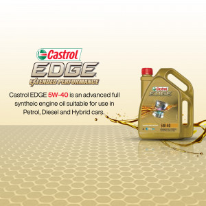Castrol EDGE 5W-40 full synthetic engine oil in a yellow container