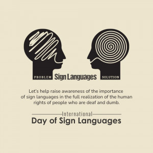 Illustration depicting the contrast between a chaotic mind (problem) and a clear, spiraling mind (solution) representing sign language.