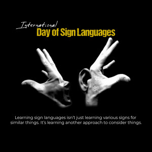 Image commemorating International Day of Sign Languages with hands forming a sign.
