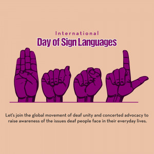 Illustration of hands signing with text 'International Day of Sign Languages'