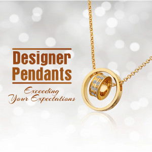 Gold pendant necklace with diamond accents on a white background