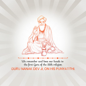 Illustration of Guru Nanak Dev Ji with a quote about remembrance.