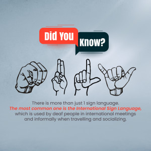 Illustration of hands forming signs with text 'Did You Know?' and information about International Sign Language.