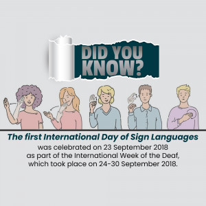 Illustration promoting the International Day of Sign Languages with diverse people signing.