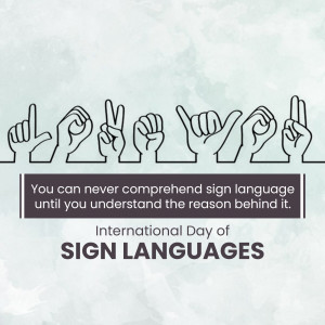 Hands forming sign language letters with text celebrating International Day of Sign Languages