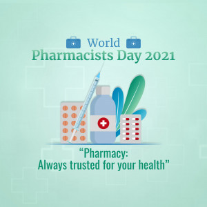 World Pharmacists Day 2021 graphic with medical supplies