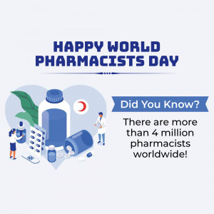 Illustration celebrating World Pharmacists Day with medical imagery.